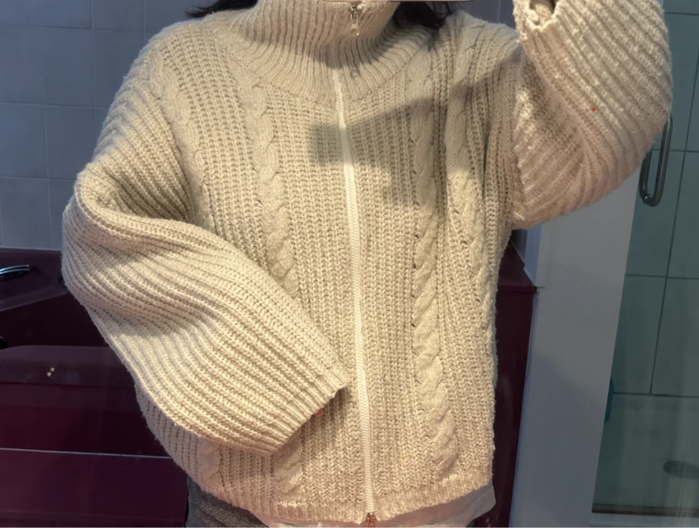 Women's Cable Knit Zip-Up Sweater