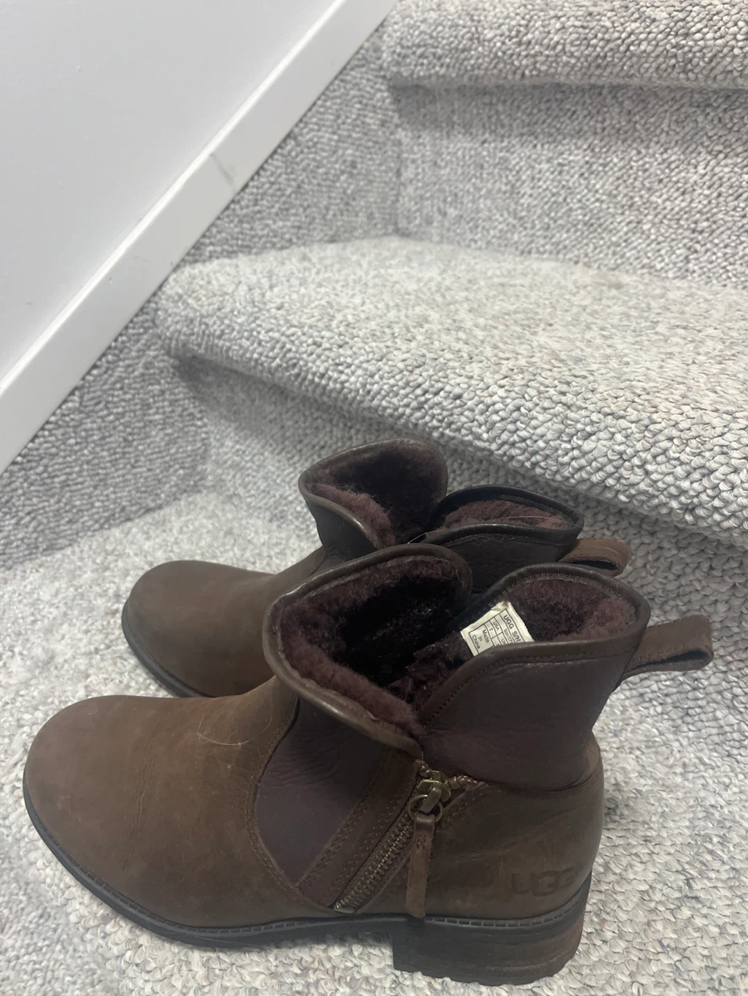 UGG Women's Brown Leather Fur Lined Ankle Boots