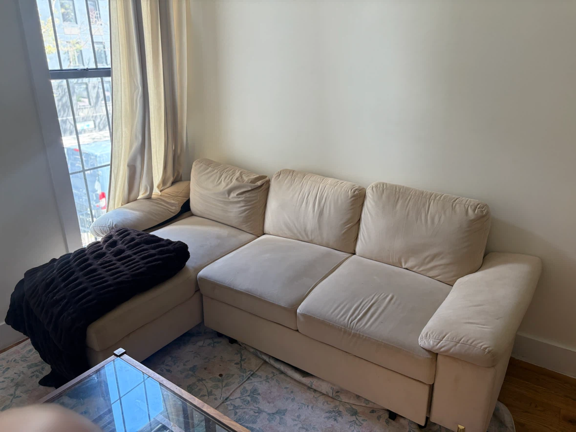 Cream Velvet Sectional Sofa with Chaise - photo 2