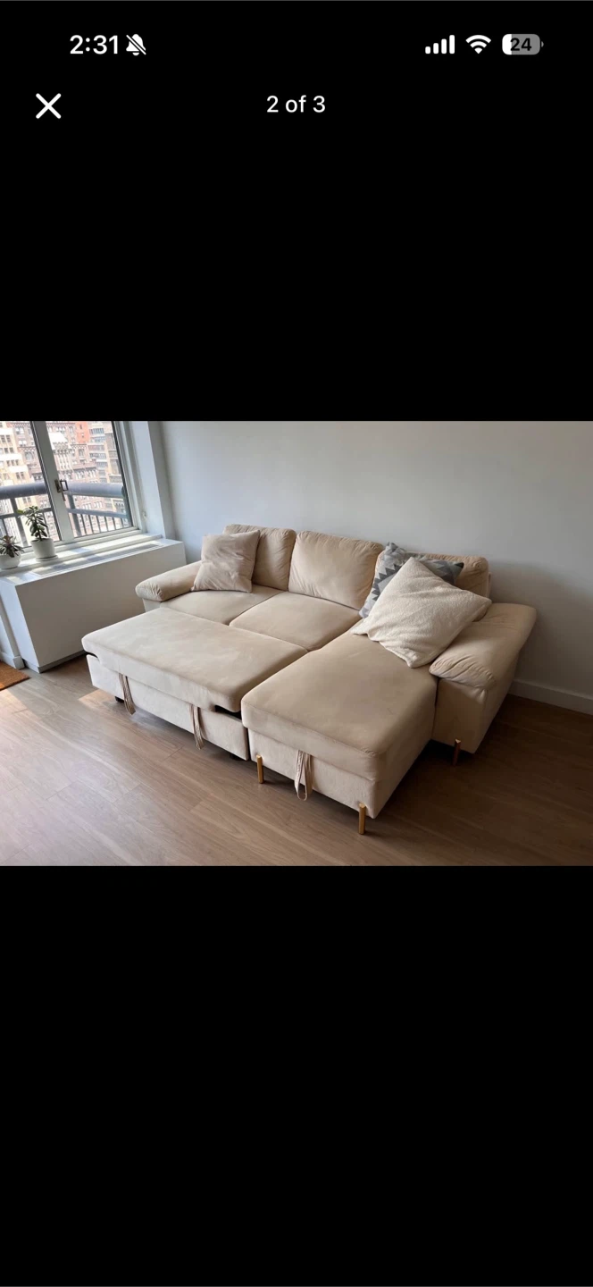 Cream Velvet Sectional Sofa with Chaise