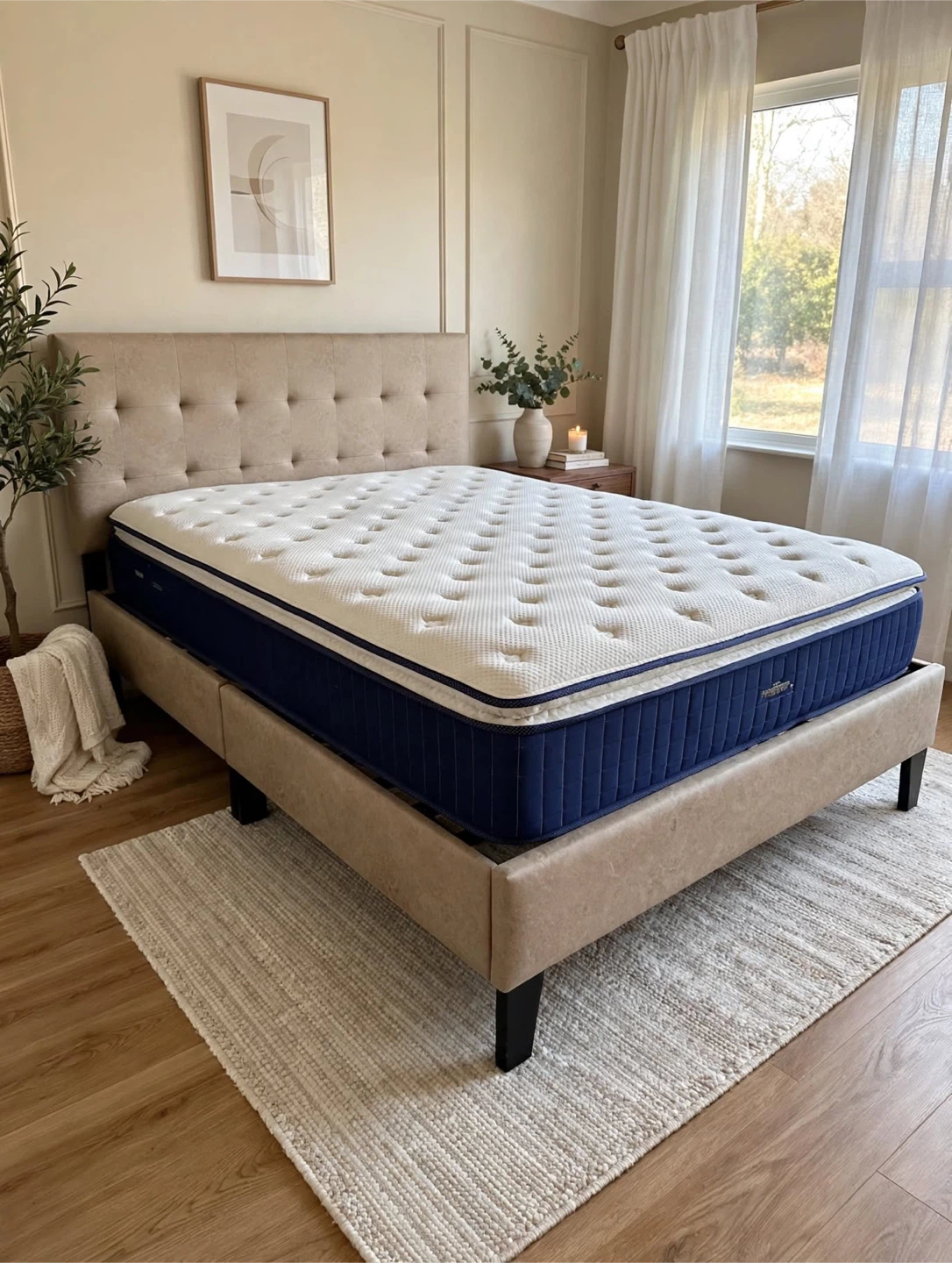 King Size Luxury Upholstered Bed Frame – Adjustable Height