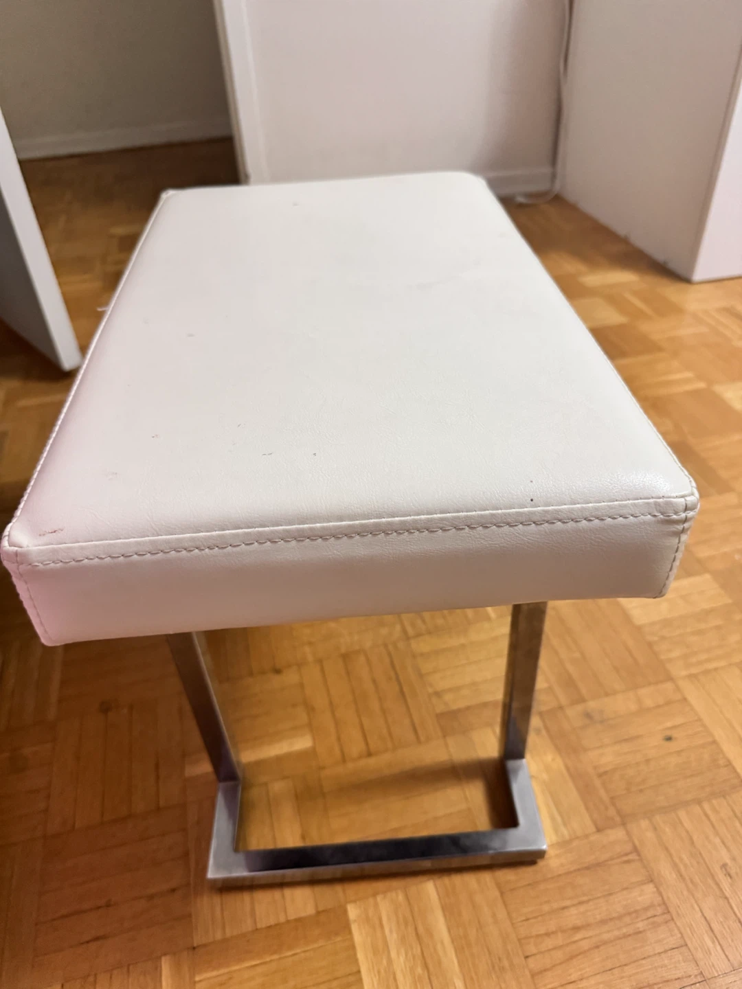 White Faux Leather Ottoman/Bench