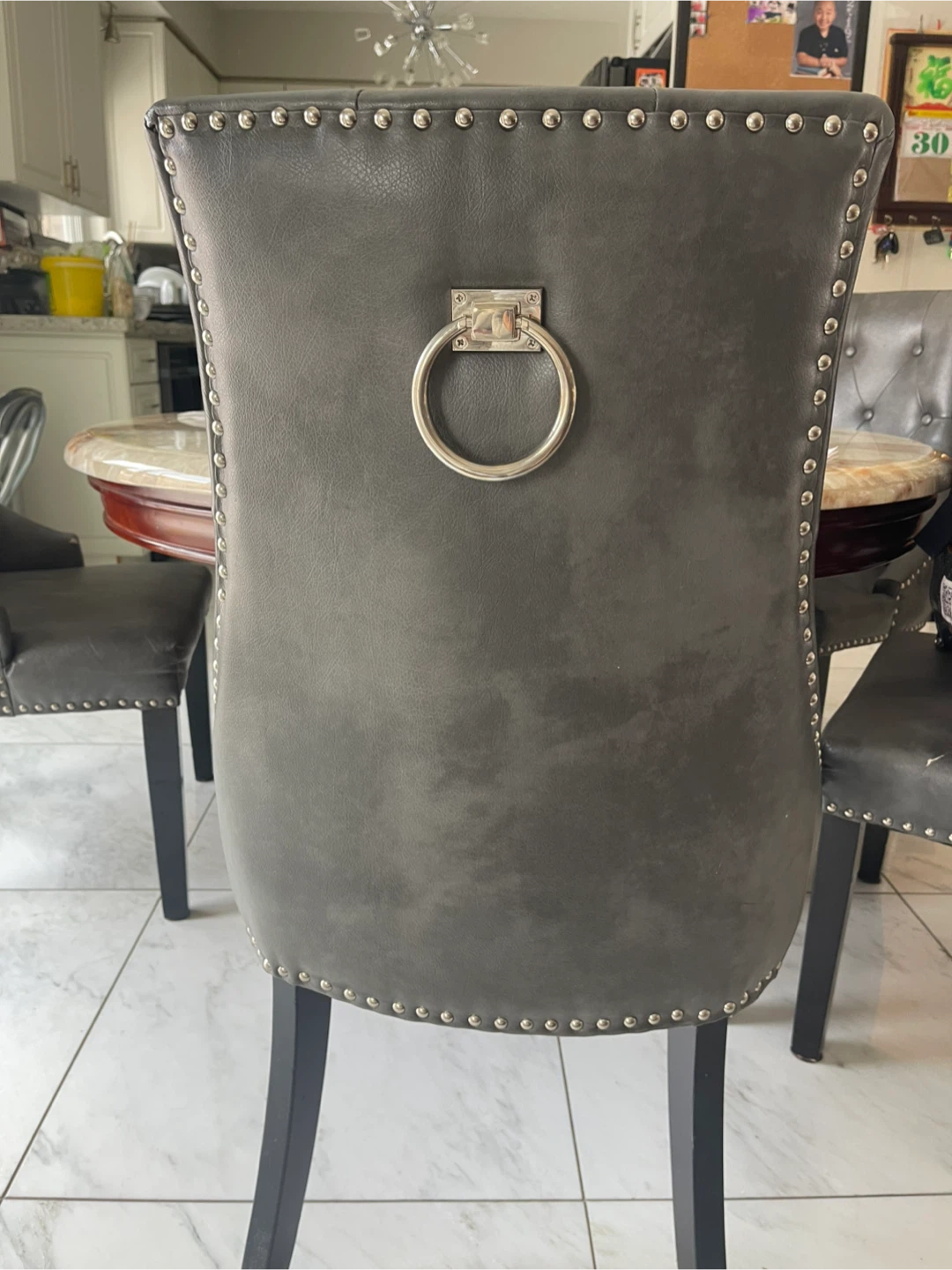 Grey Tufted Dining Chair with Silver Ring Accent - photo 3
