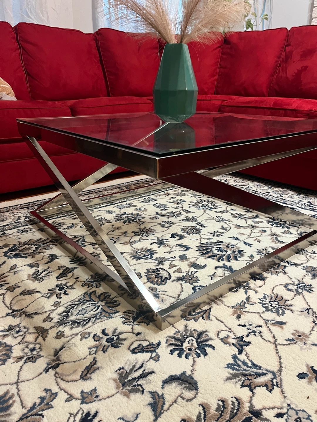 Glass Top Coffee Table with Chrome Base