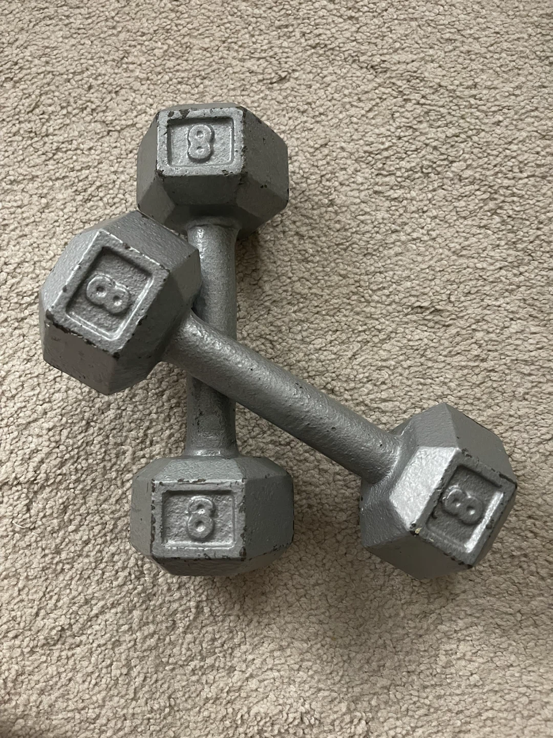 🌱 Pair of Grey/Silver Cast Iron Dumbbells - 8 LB Each - photo 2
