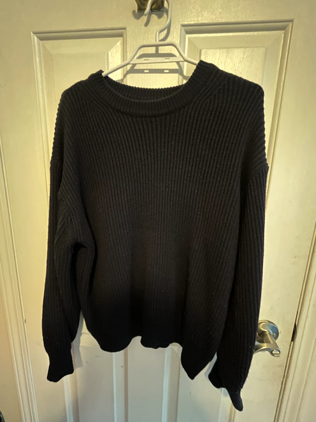 Black Ribbed Crewneck Sweater