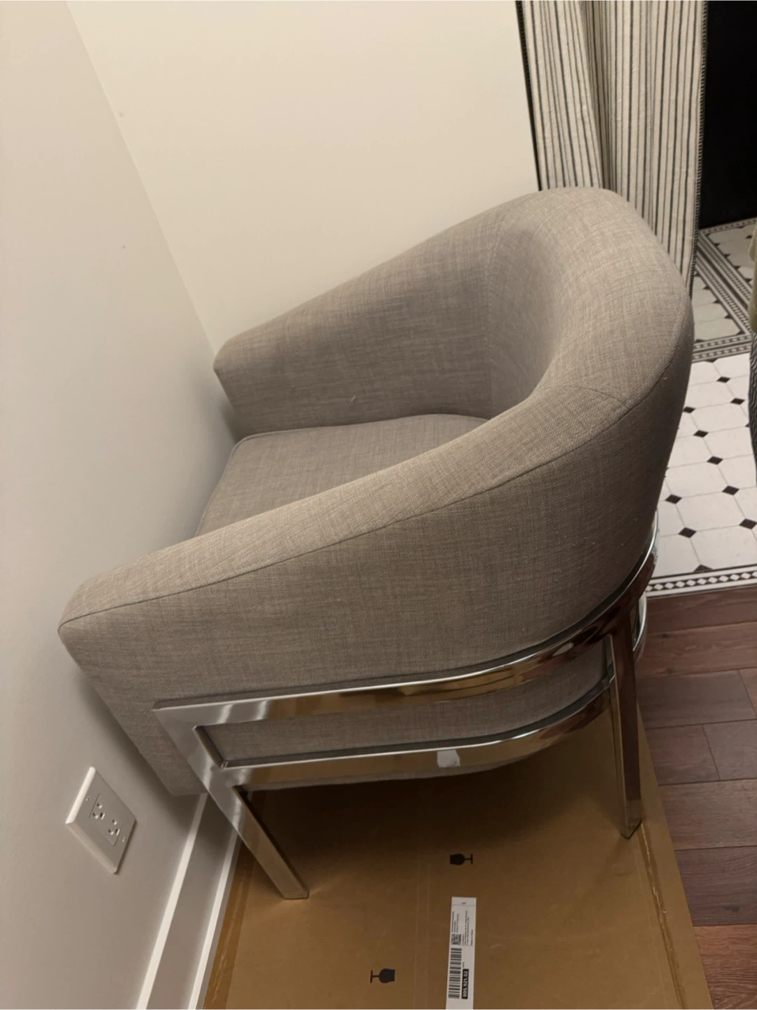 Solid Armchair Grey Fabric Chrome Metal Frame - photo 2