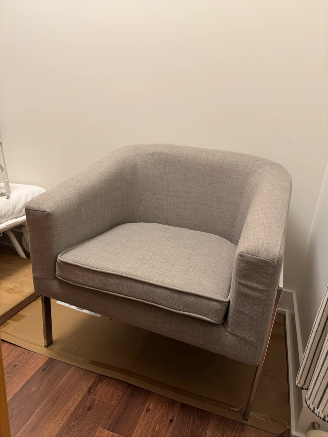 Solid Armchair Grey Fabric Chrome Metal Frame