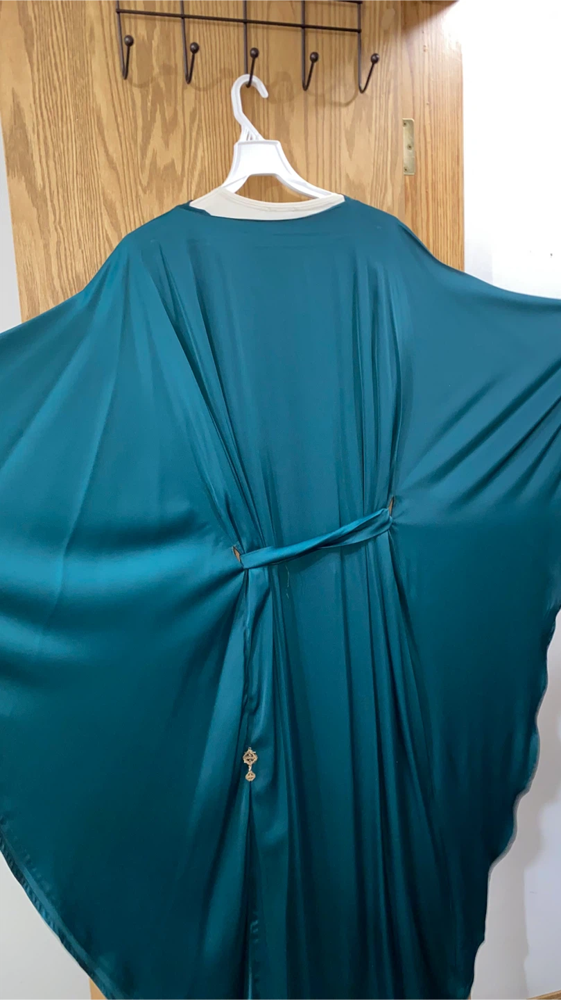 Teal Satin butterfly abaya - photo 2