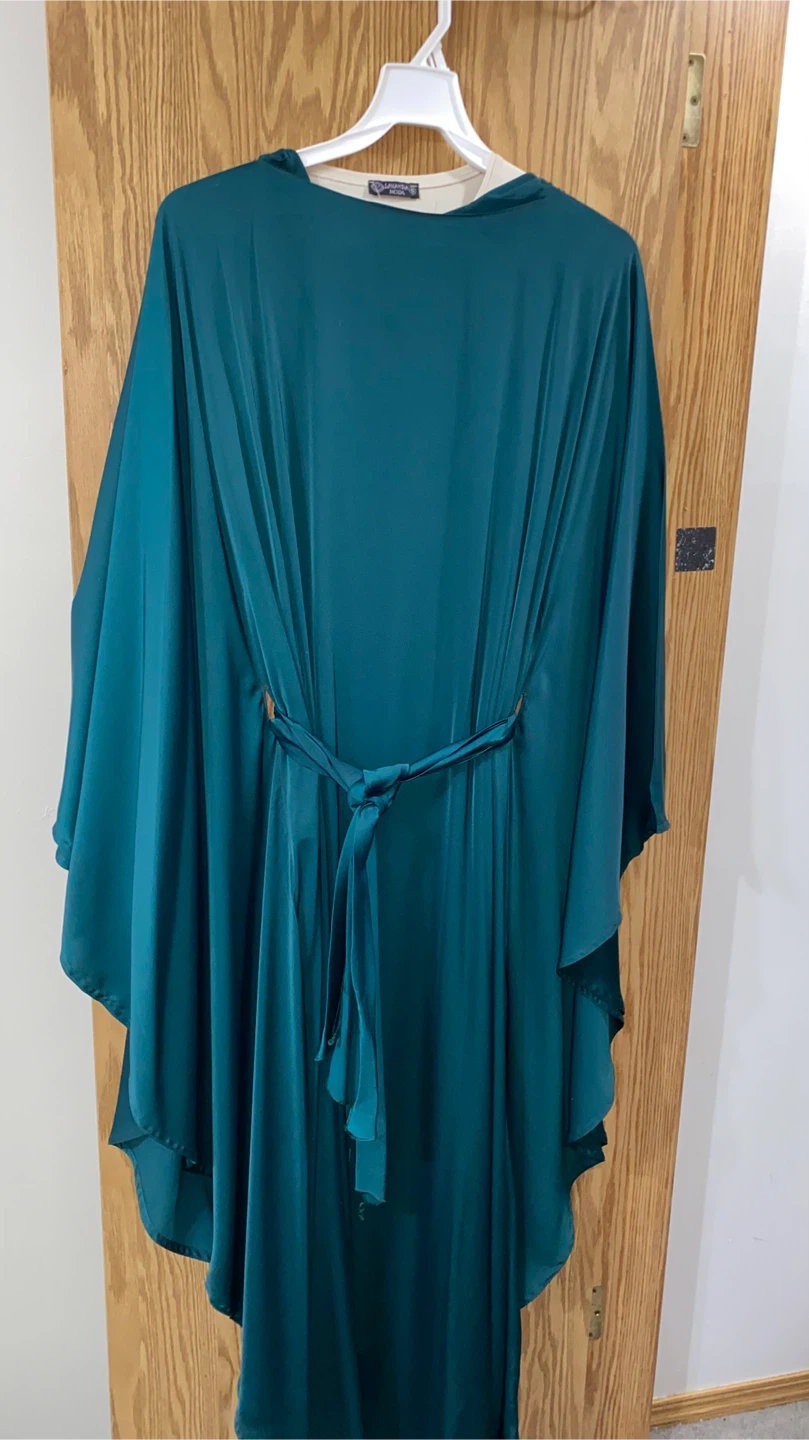 Teal Satin butterfly abaya - photo 4
