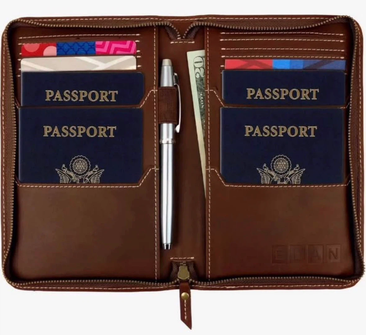 Travel Wallet & Passport Holder, Brown Split Grain Leather - photo 2
