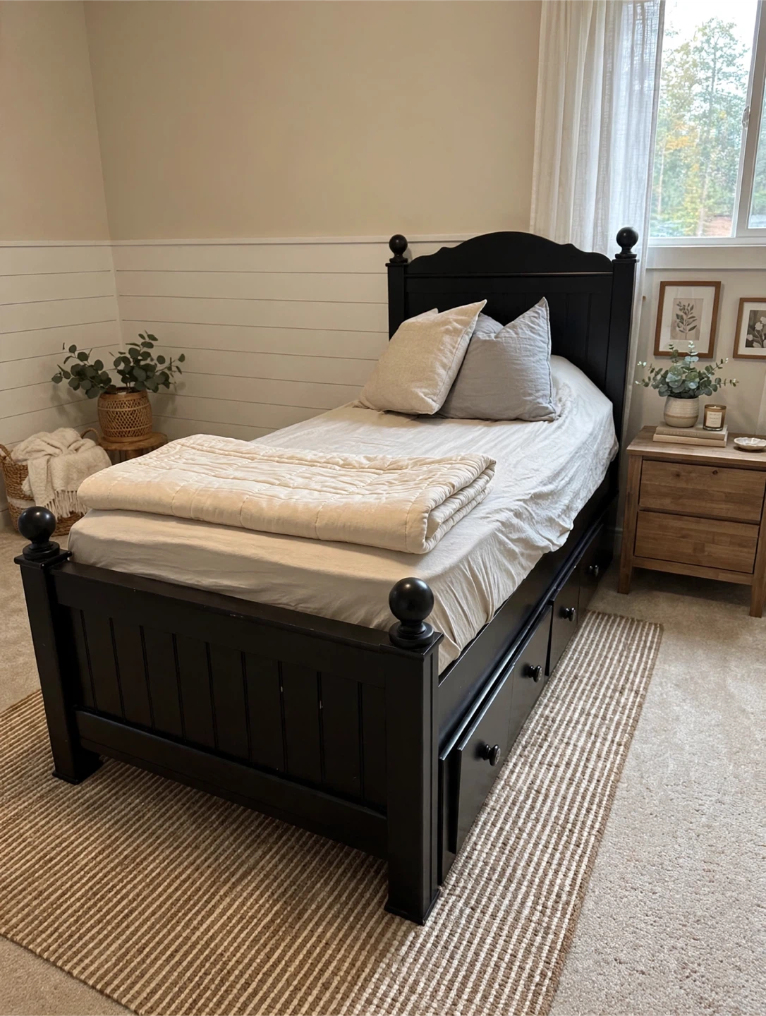 Black Twin Storage Bed Frame with Drawers | No Mattress
