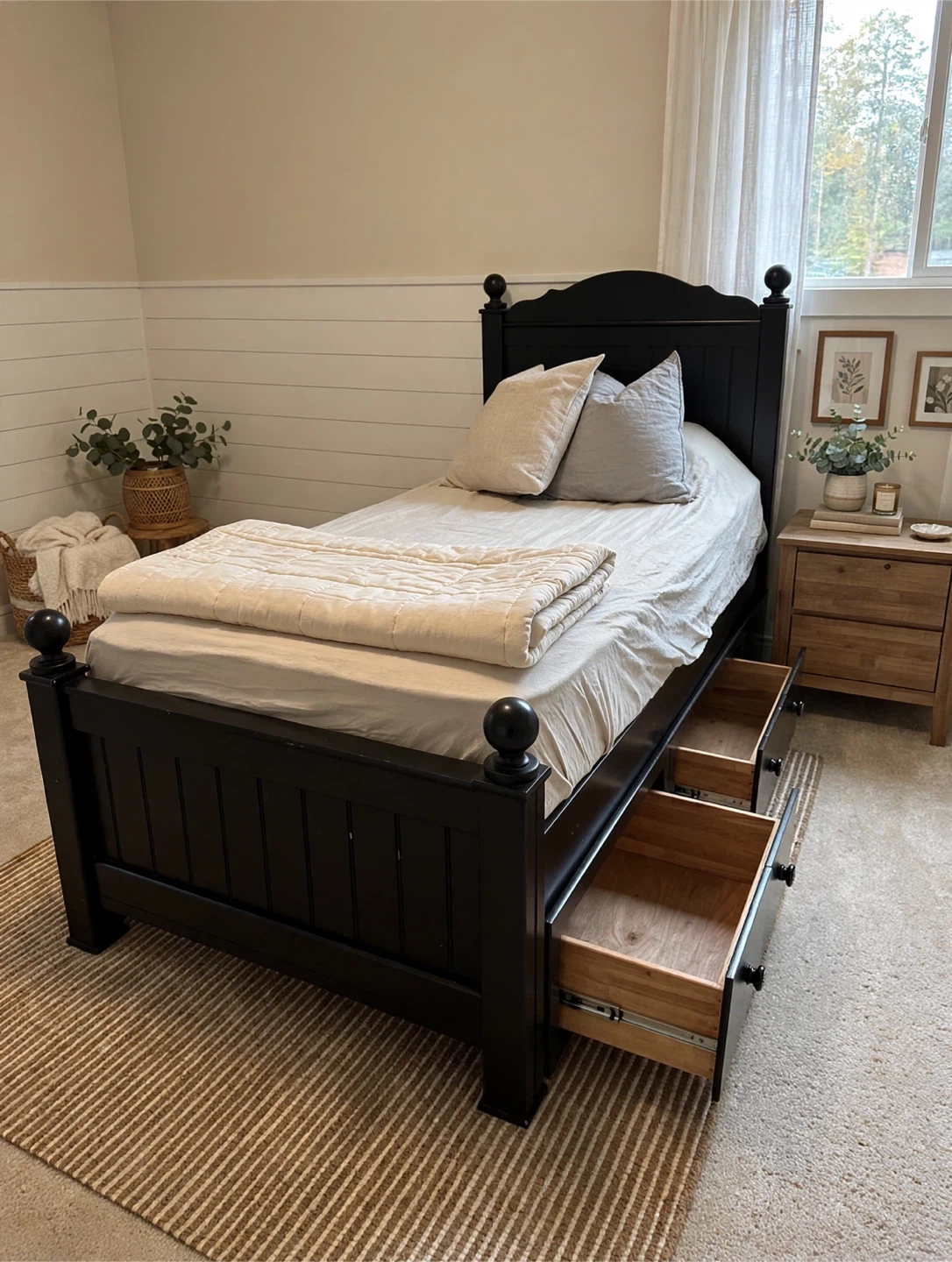 Black Twin Storage Bed Frame with Drawers | No Mattress - photo 3