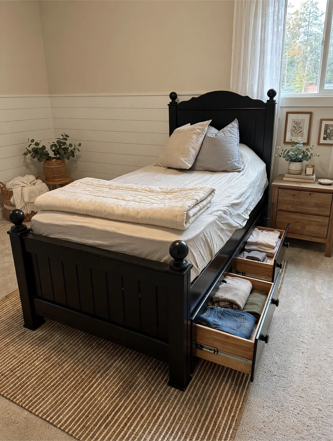 Black Twin Storage Bed Frame with Drawers | No Mattress - photo 4