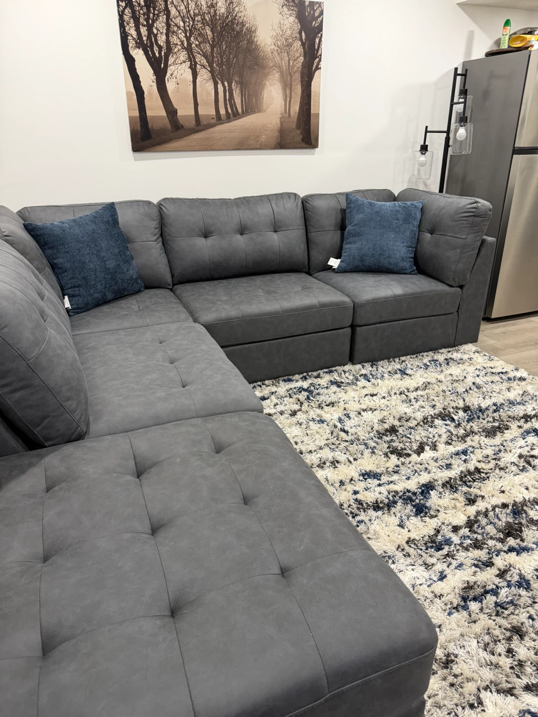 Grey Sectional Sofa with Ottoman