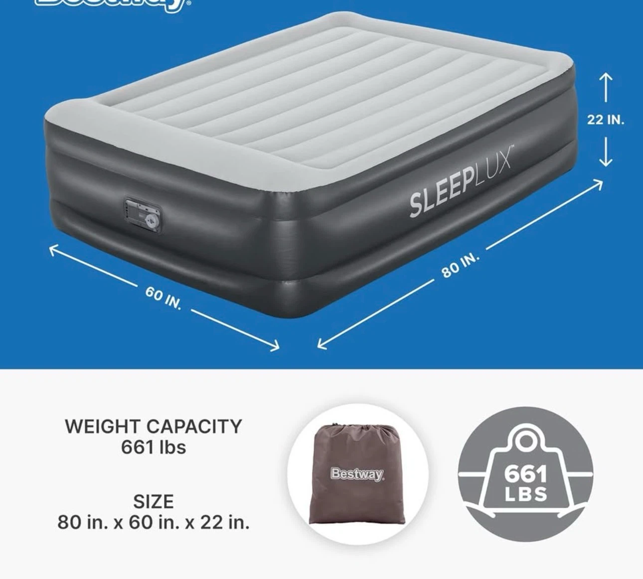 new Sleeplux Tritech Airbed Queen 22" Built In Ac Pump - photo 3
