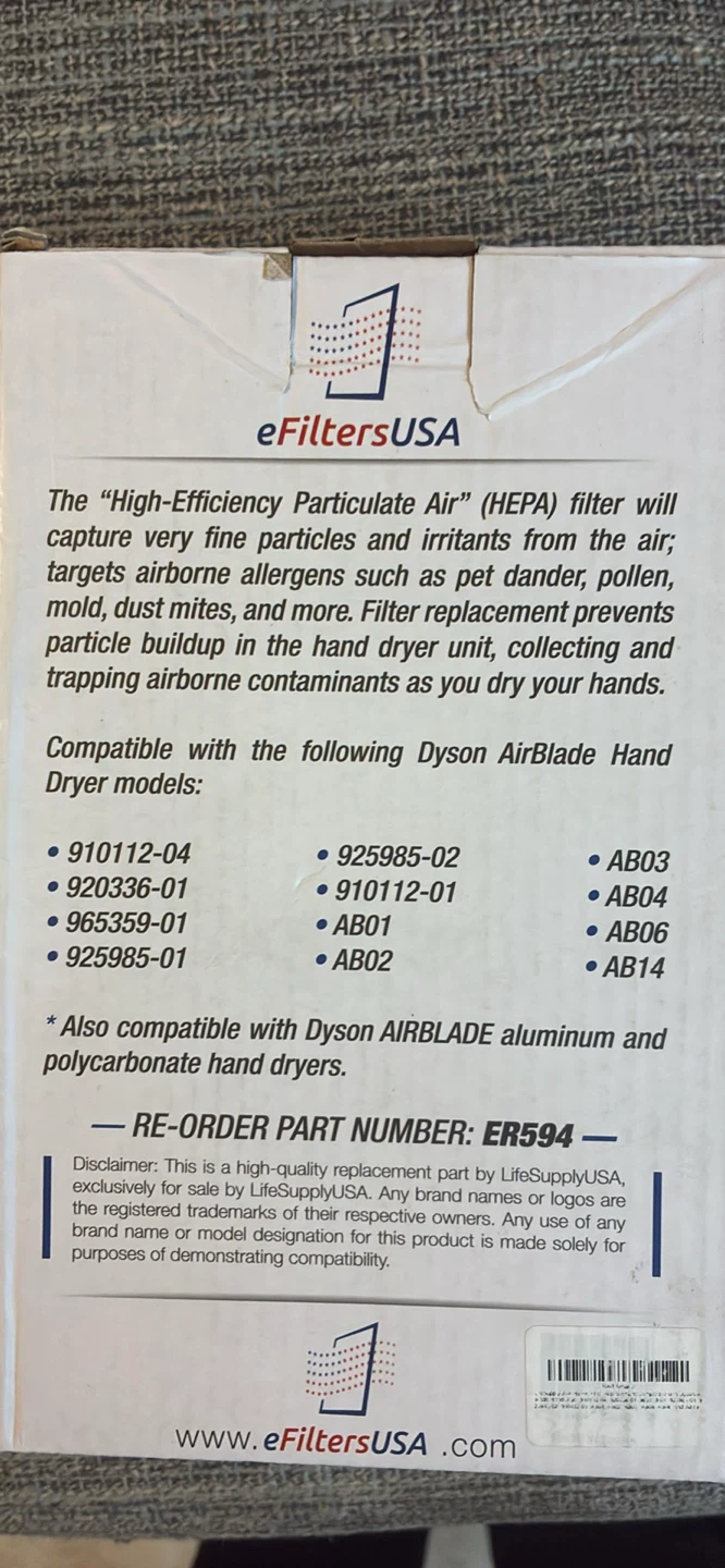 New HEPA Filter Replacement  Dyson Airblade Hand Dryer - ER594 - photo 2