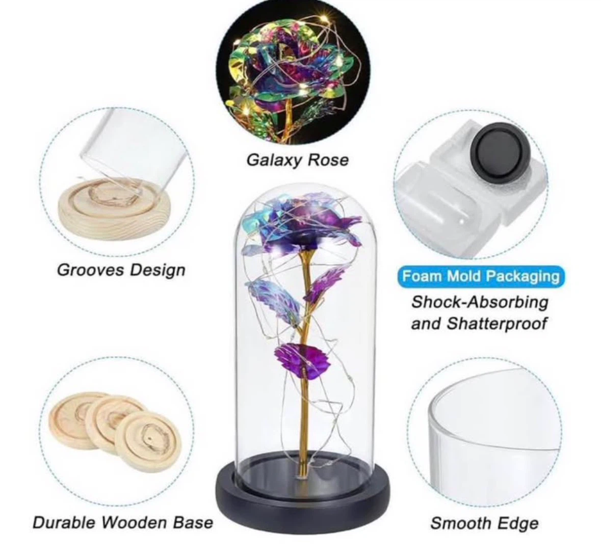 Rose Flower in Glass Dome, Crystal Flower Gifts Display with LED - photo 2