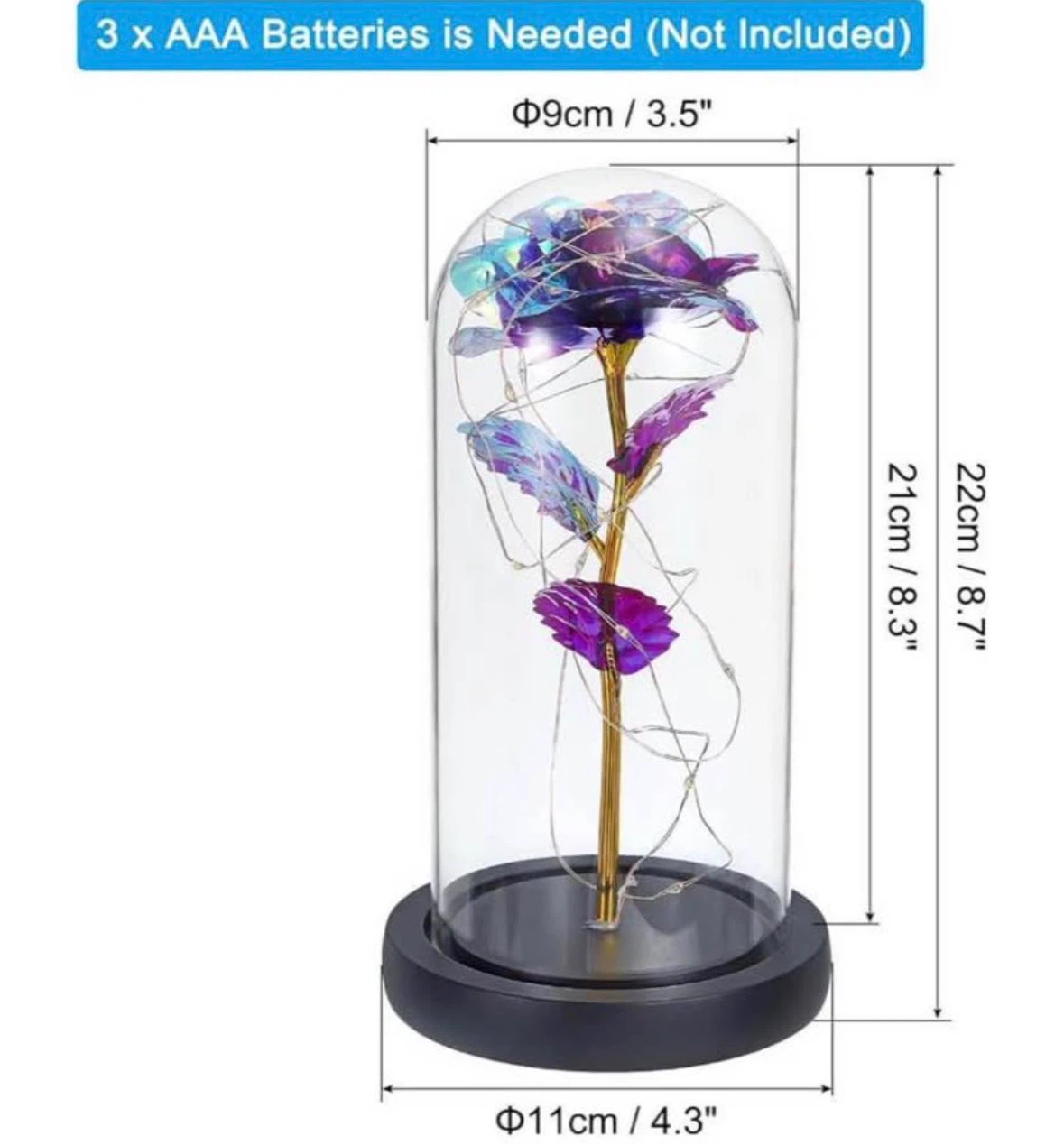 Rose Flower in Glass Dome, Crystal Flower Gifts Display with LED - photo 3