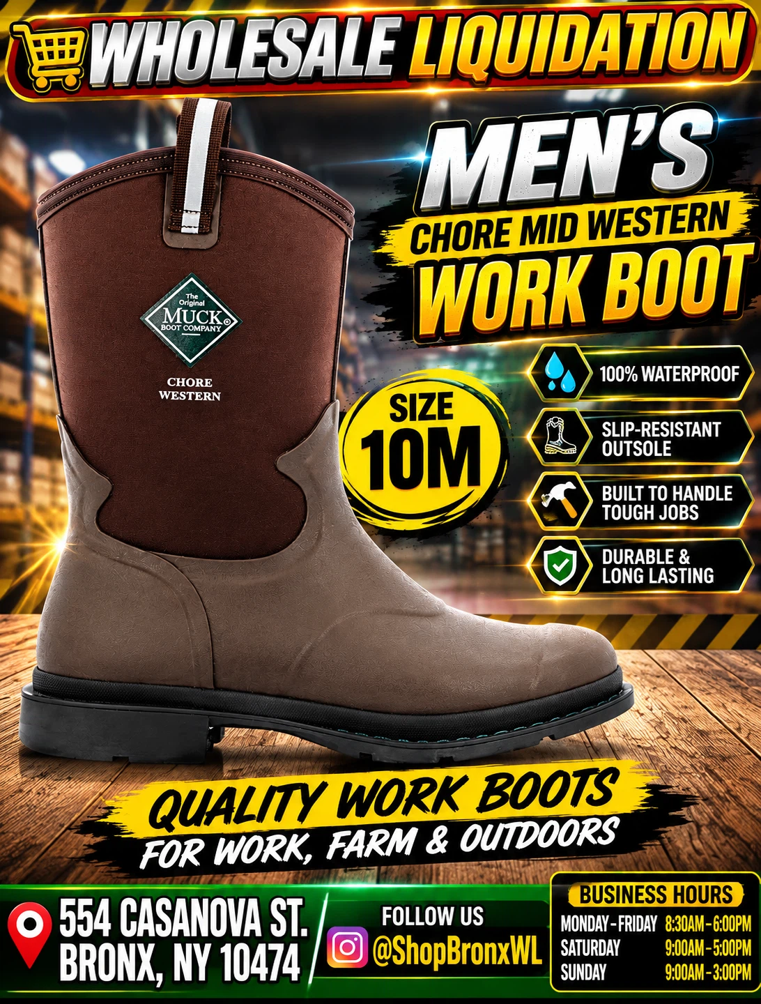 Muck Boot Company Men's Chore Western Work Boot Size 10M