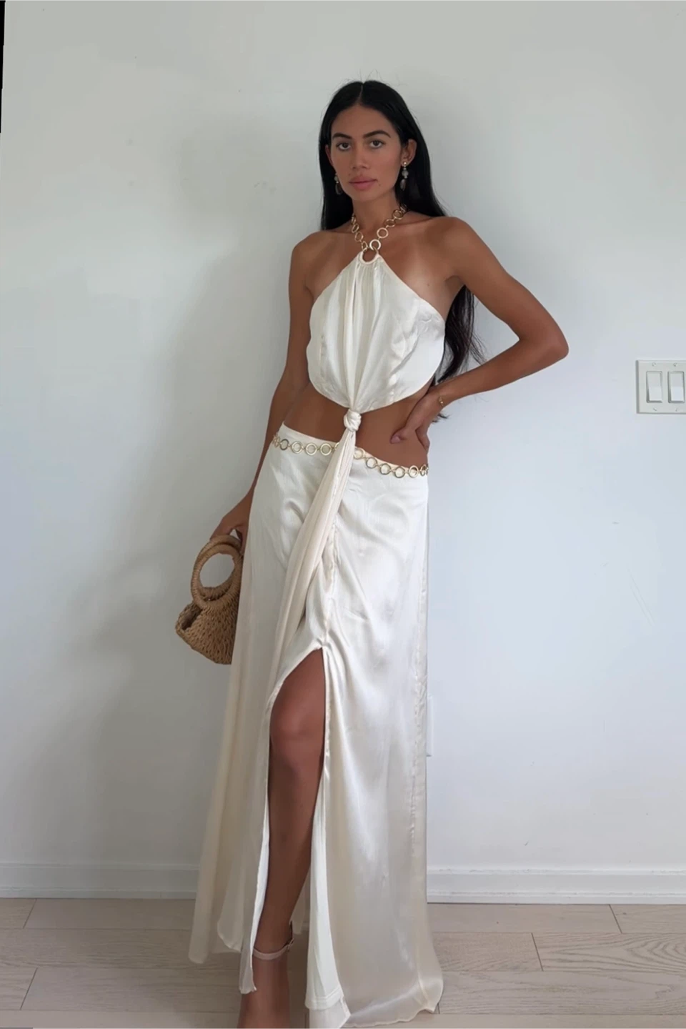 12th Tribe Gala Ivory Cutout Maxi Dress - size xs