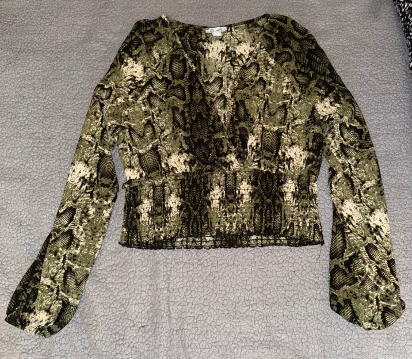 Revamped Green Snakeskin Long Sleeve Crop Top