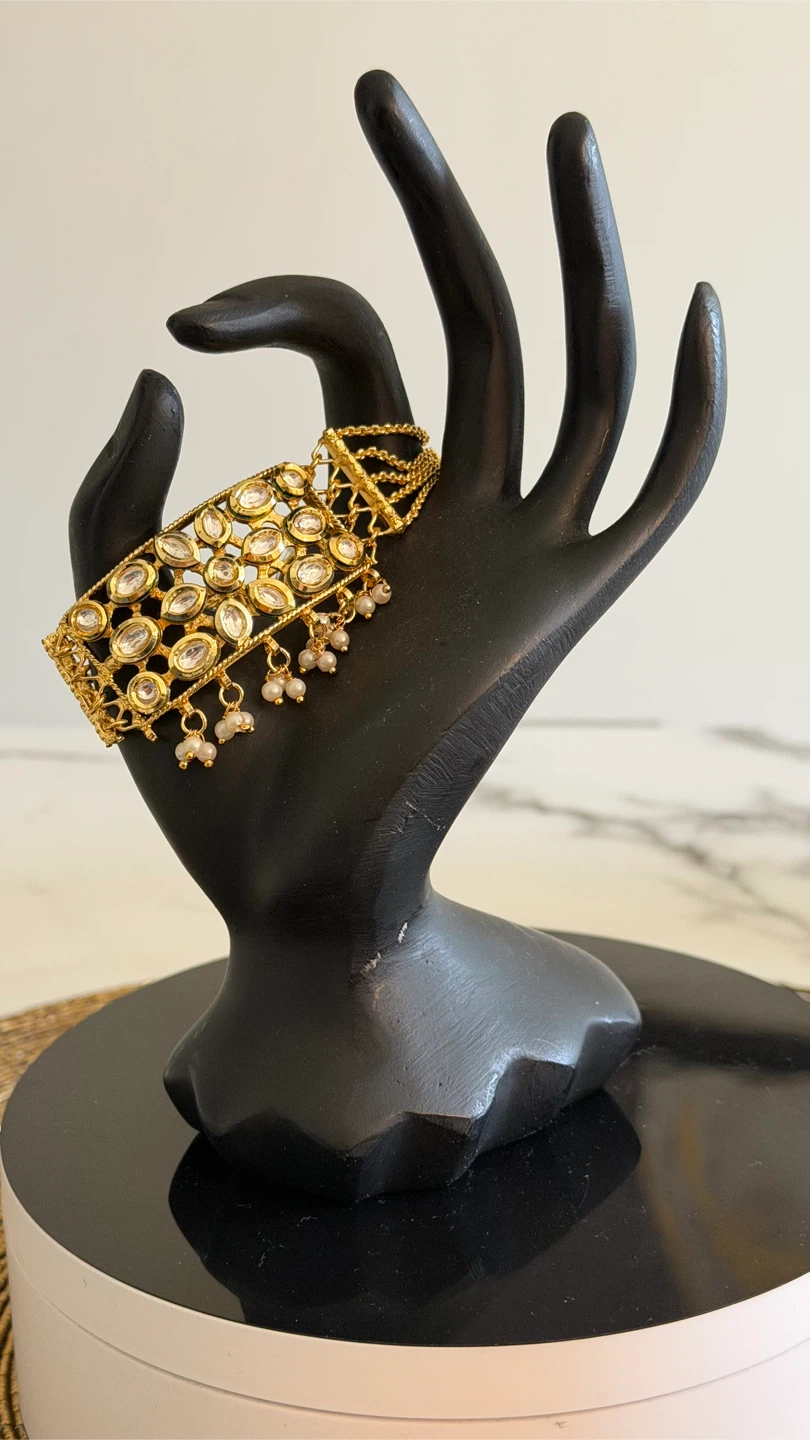 Gold Tone kundan Bracelet with Clear Stones