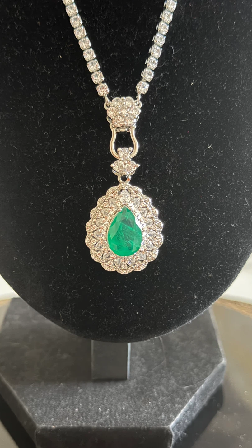 Emerald and CZ  Necklace Set - photo 3