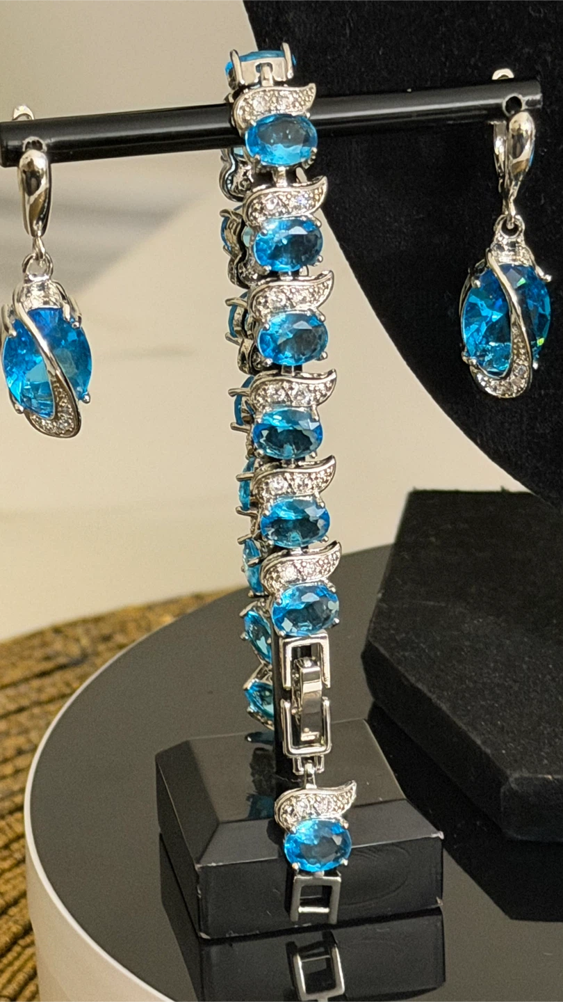 Blue Crystal Necklace, Bracelet, Earrings, and Ring Set - photo 5