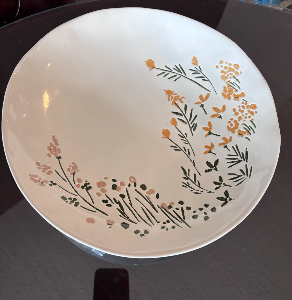 White Serving Platter with Floral Design