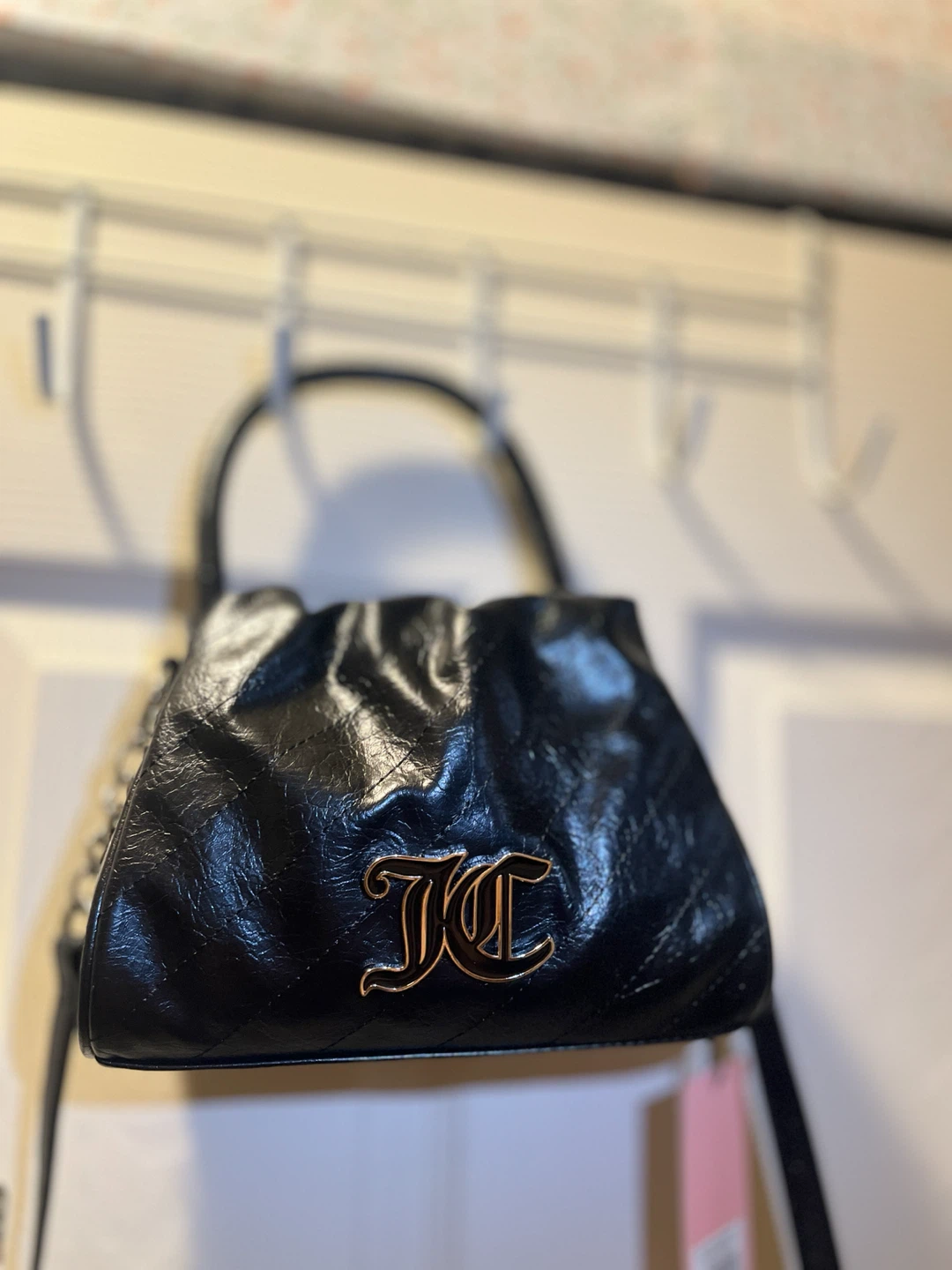 JC Black Quilted Small Crossbody Bag Top Handle Heart Charm - photo 3
