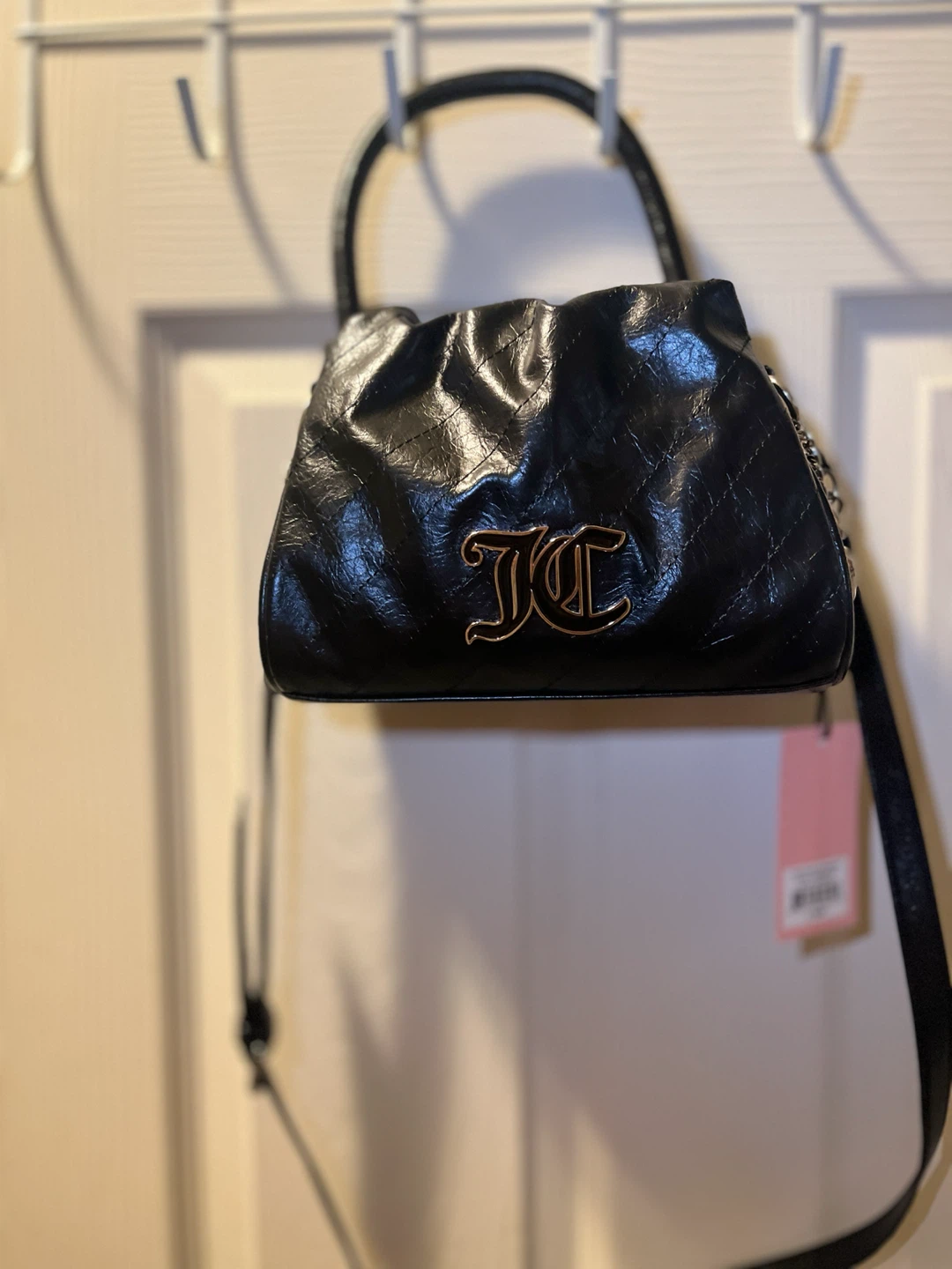 JC Black Quilted Small Crossbody Bag Top Handle Heart Charm - photo 4