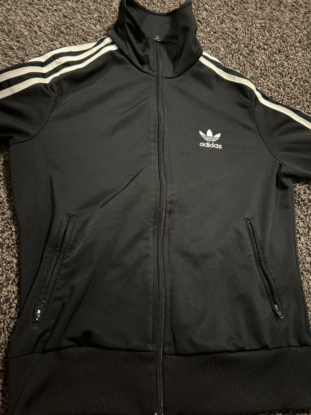 Adidas Track Jacket Black White Stripes Size S