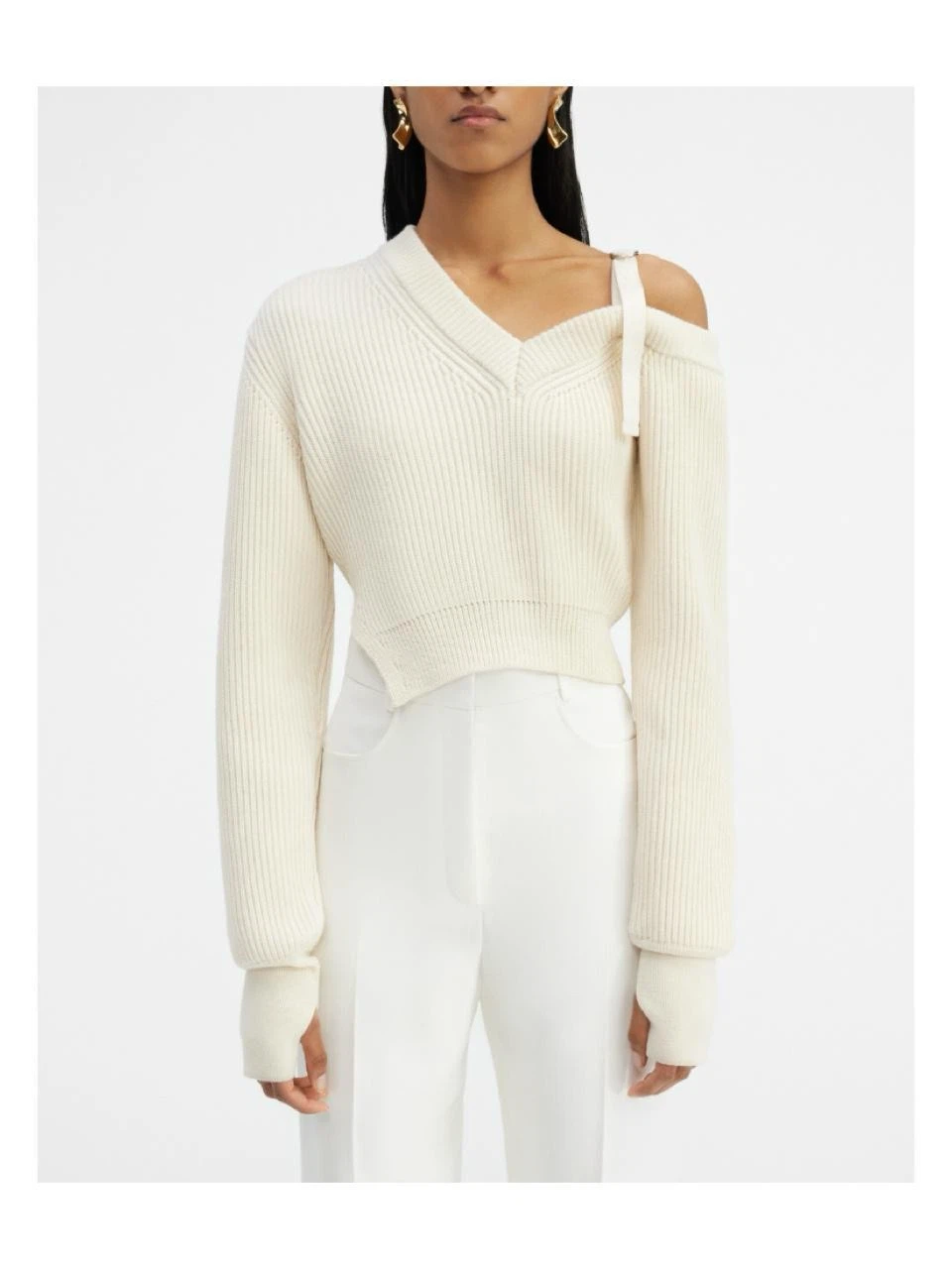 Jacquemus La Maille Seville Asymmetric Ribbed Jumper – Off-White - photo 2