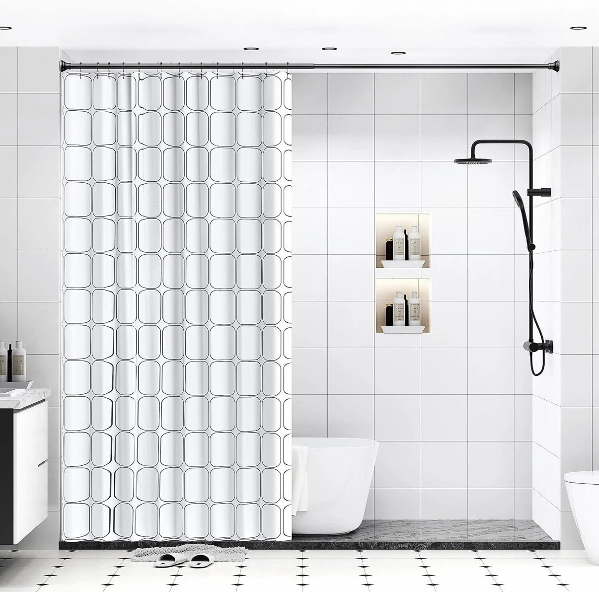 (18-79") 1pk Black Shower Rod with hooks - photo 2