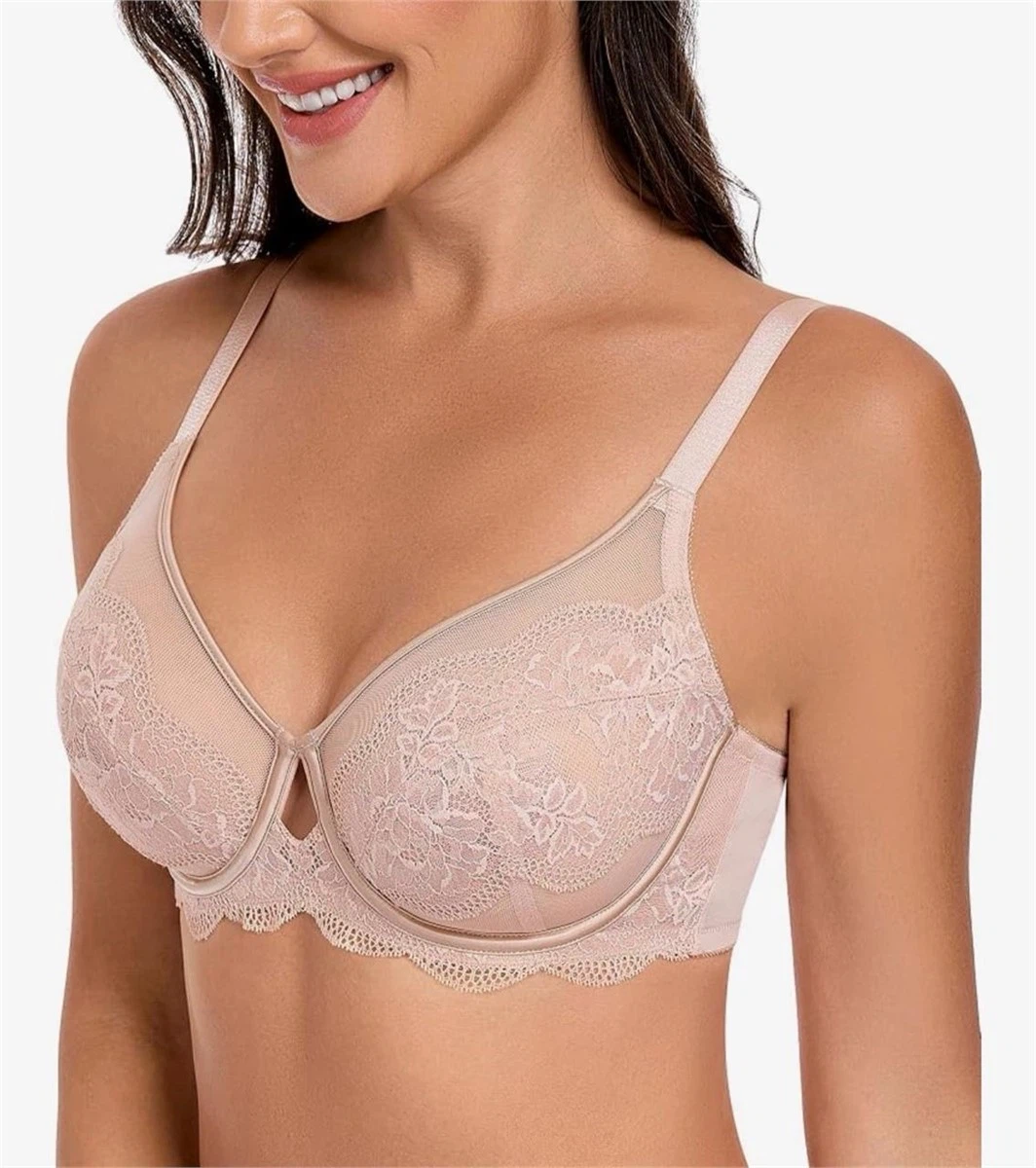 Women's Lace Bra Size:32 DD Unlined Comfort, Mesh Sheer Lace - photo 2