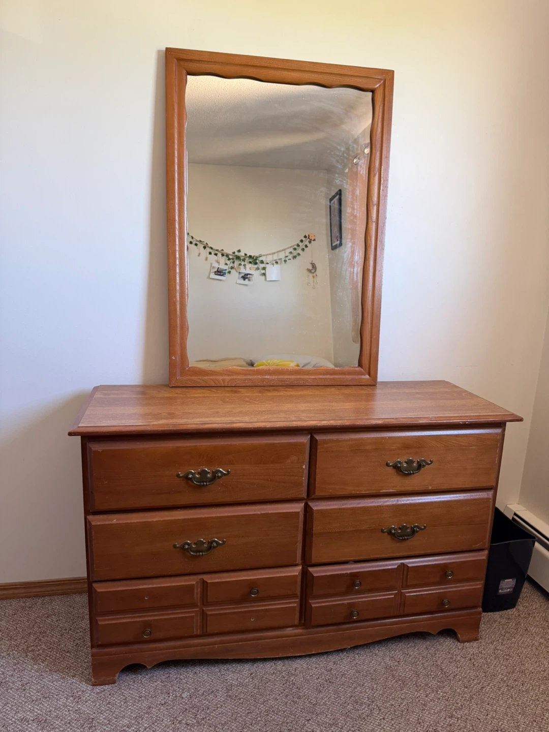 Wooden Dresser with Mirror, Bed