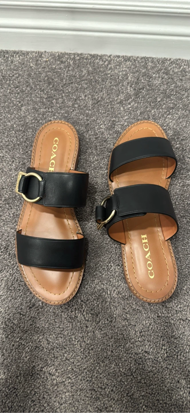 Coach Black Leather Slide Sandals Size 7.5