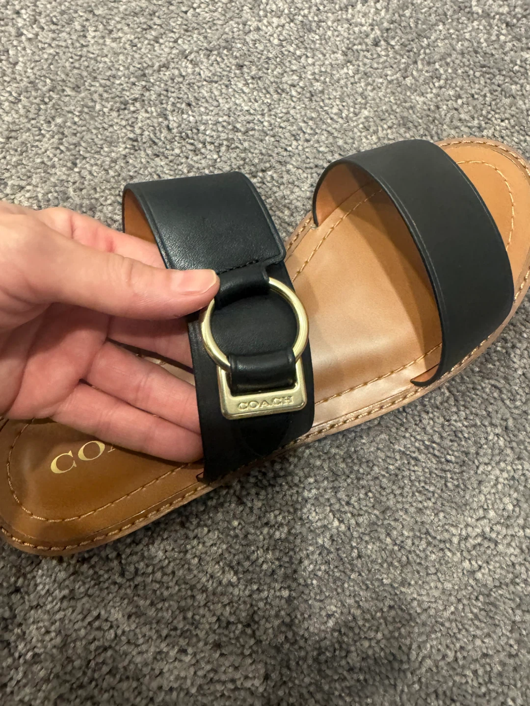 Coach Black Leather Slide Sandals Size 7.5 - photo 2