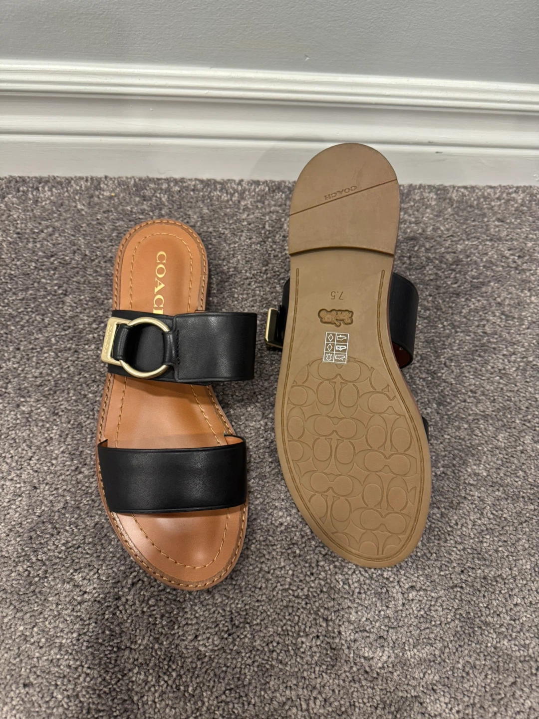 Coach Black Leather Slide Sandals Size 7.5 - photo 5