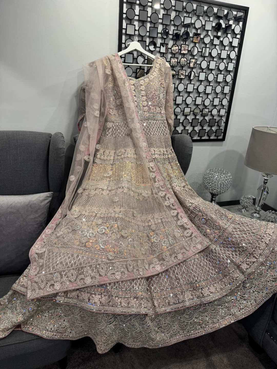 Pink heavy party bridal dress