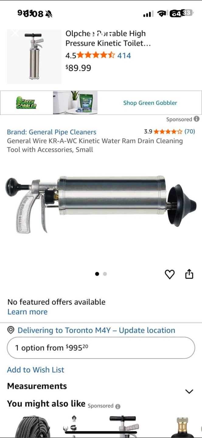 Brand new Pipe Kinetic Water Ram Drain Cleaning Tool