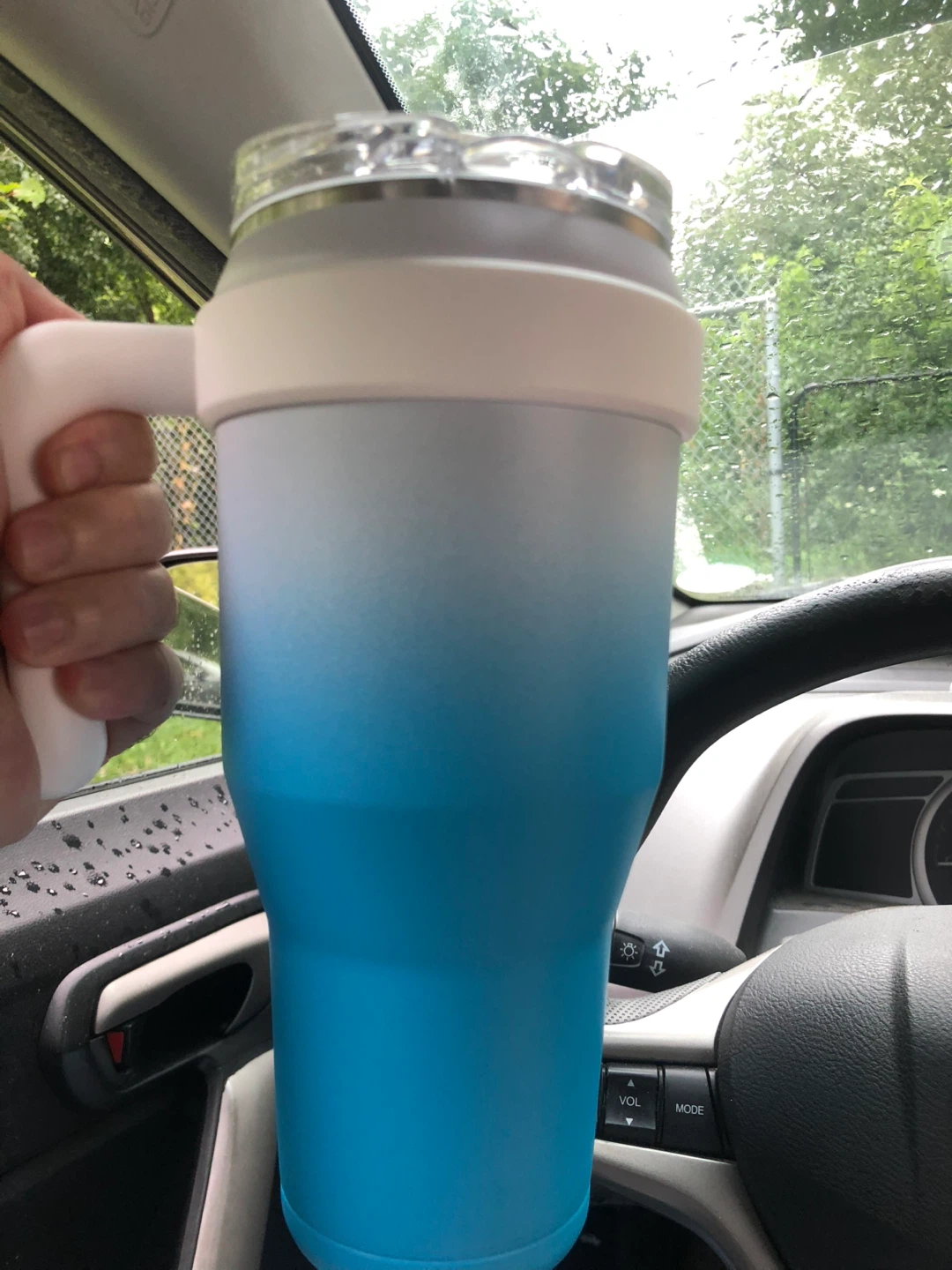 PLANINAX 40 oz Tumbler with Handle - White and Blue Gradient