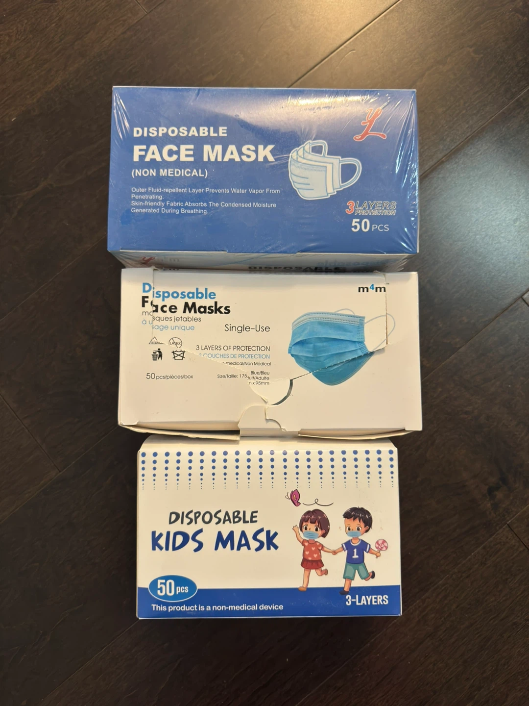 3 Boxes of Disposable Face Masks & Kids Masks