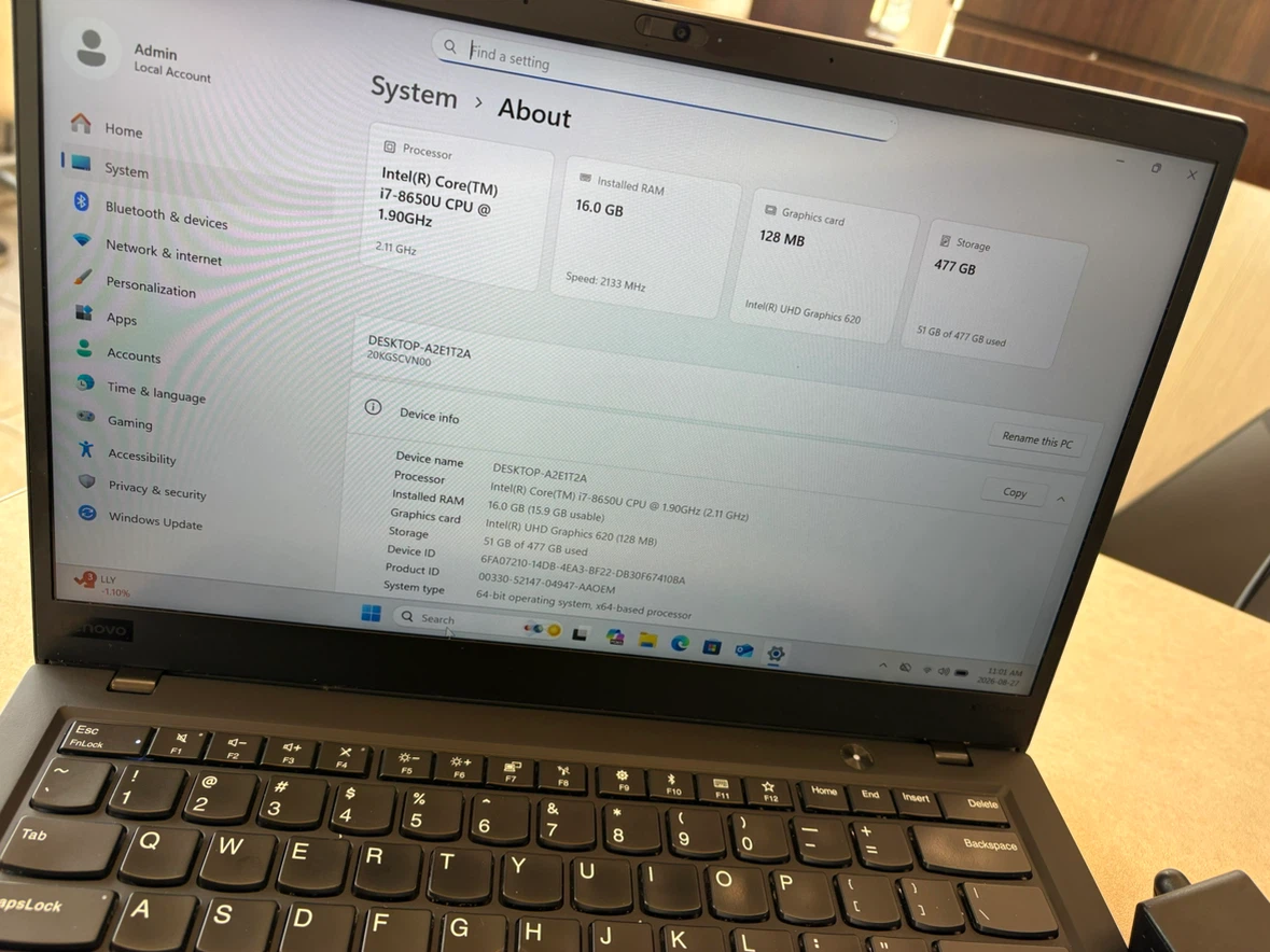 Lenovo Thinkpad 1X Carbon 16g ram 512ssd icore7 8th gen - photo 2