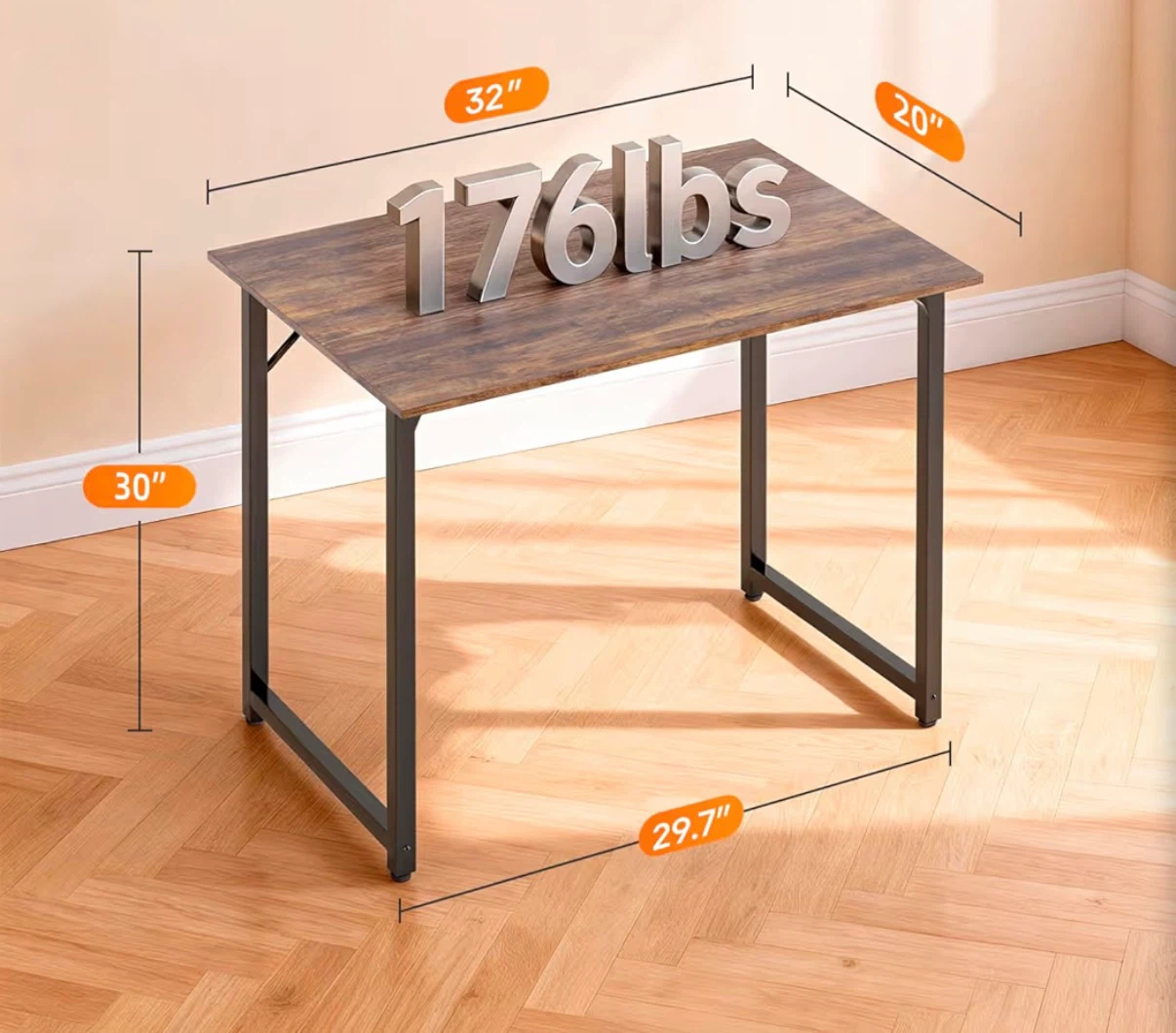 Rustic Wood Writing Desk with Metal Legs - photo 2