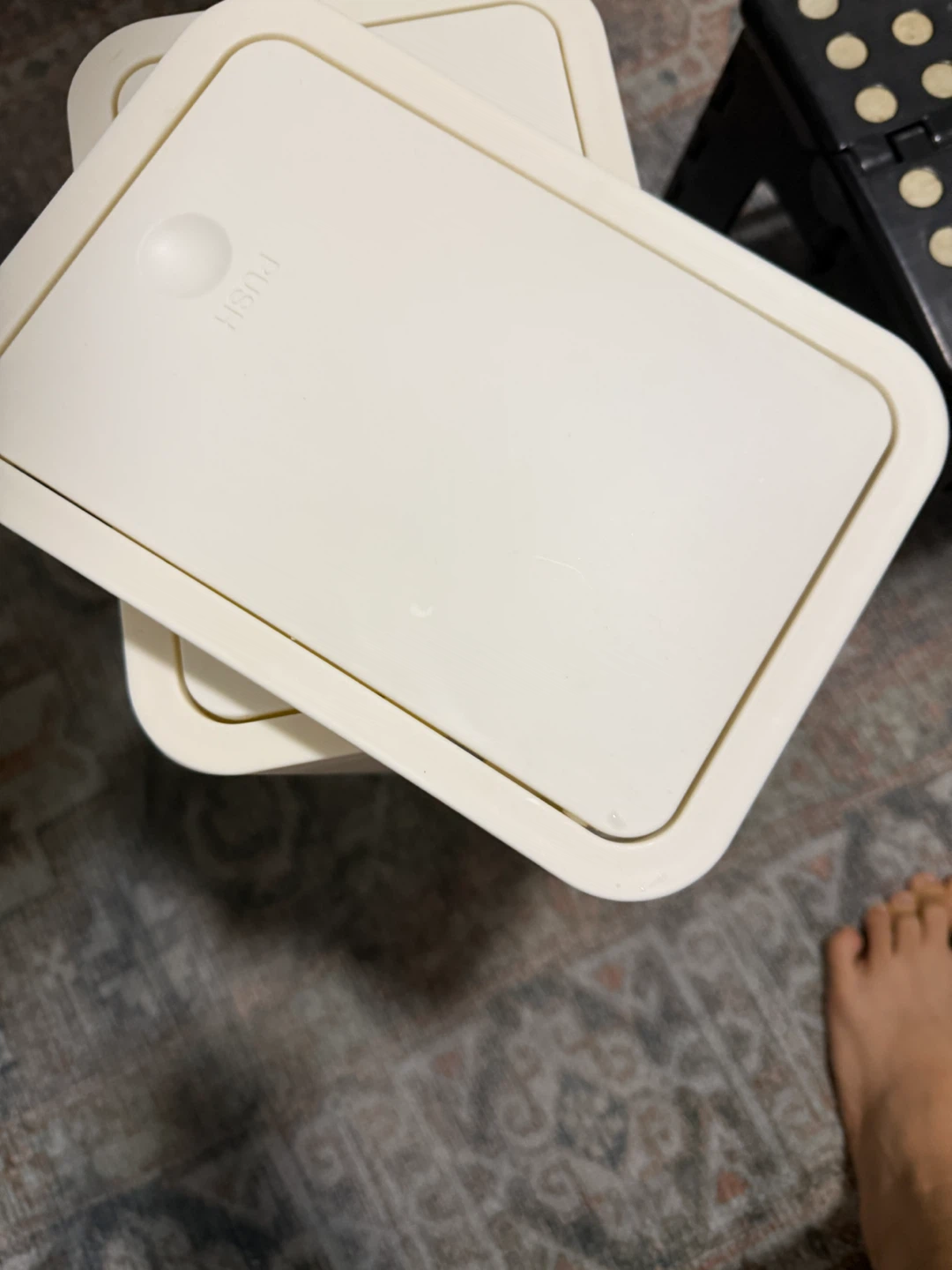Cream Colored Trash Can with Push Lid - photo 3
