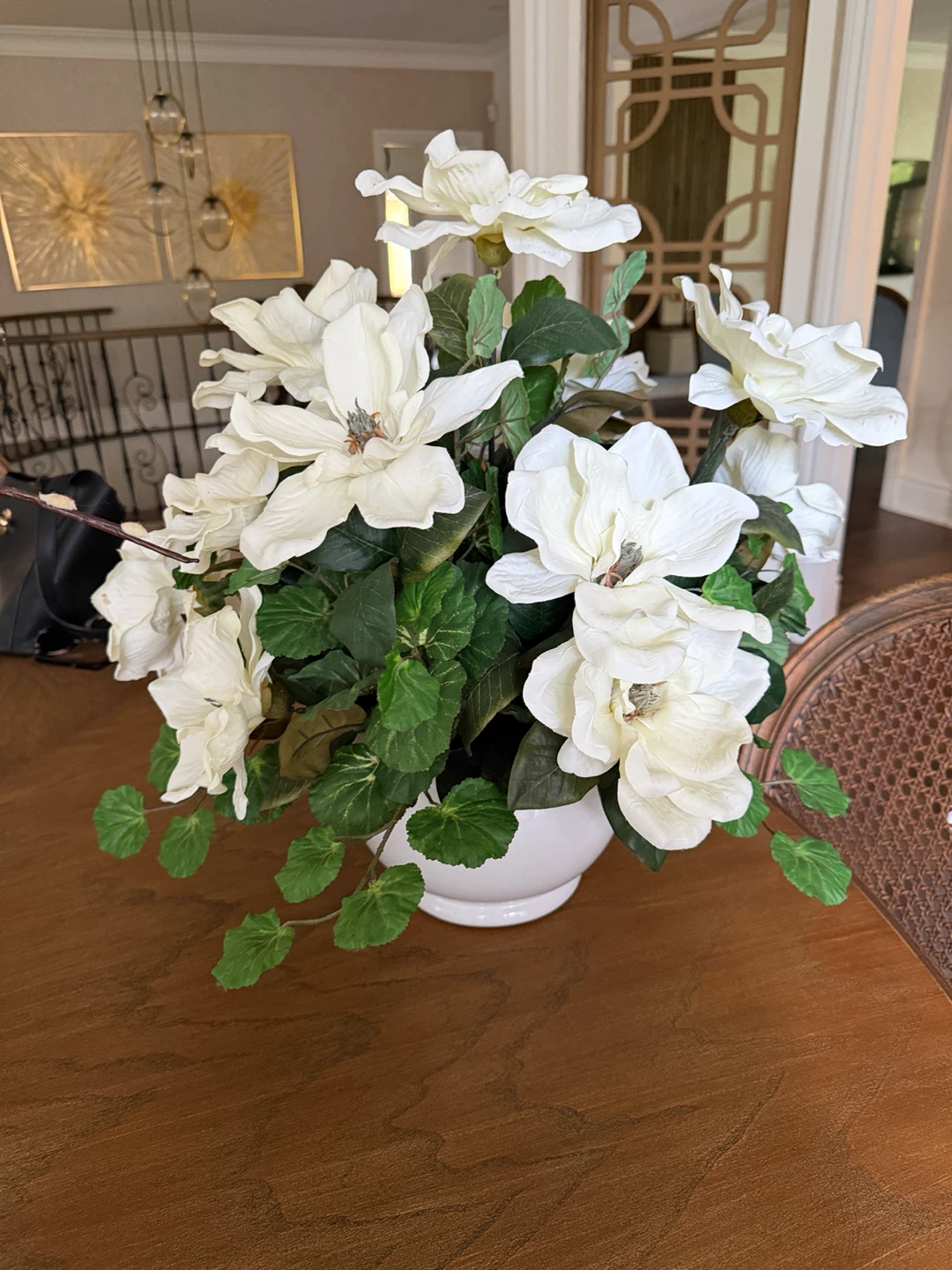 White Magnolia Arrangement in Ceramic Vase