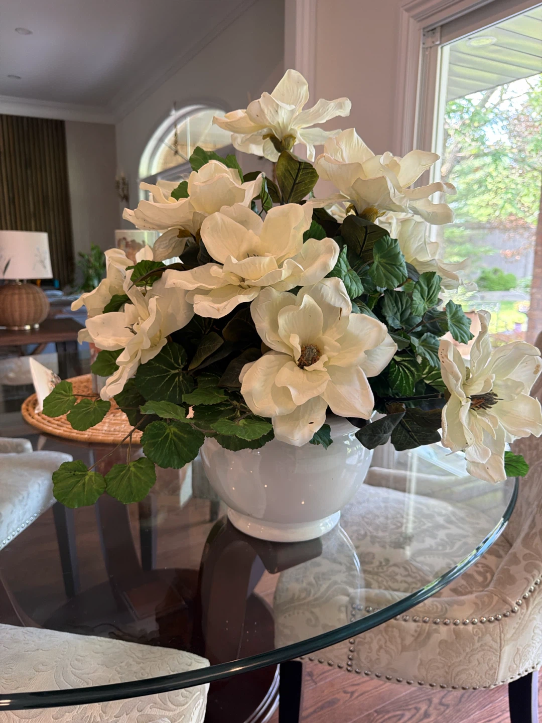 White Magnolia Arrangement in Ceramic Vase - photo 2