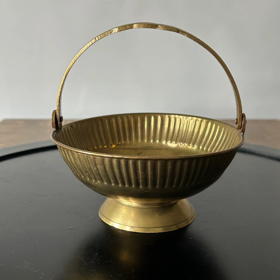 Vintage Solid Brass Pedestal Basket Bowl